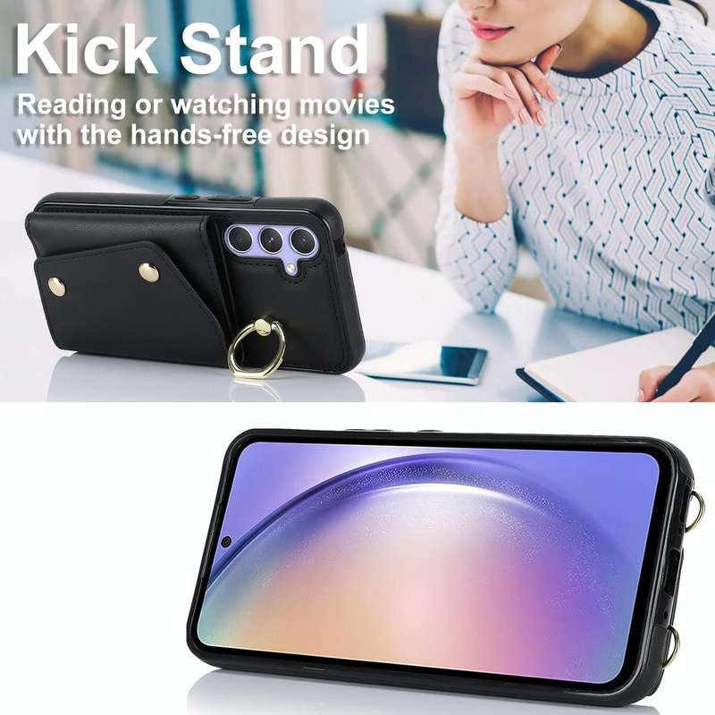 For Samsung Galaxy A54 5G Zipper Card Bag Phone Case with Dual Lanyard(Black)