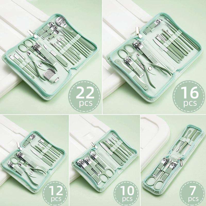 Stainless Steel Nail Clipper Nail Art Tool Set, Color: 16 PCS/Set (Green)