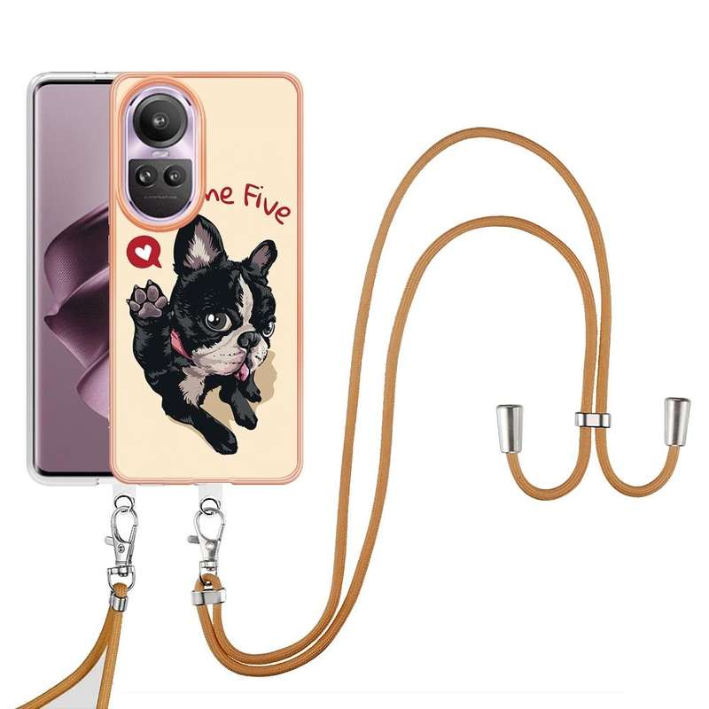 For OPPO Reno10 Pro 5G Global Electroplating Dual-side IMD Phone Case with Lanyard(Lucky Dog)