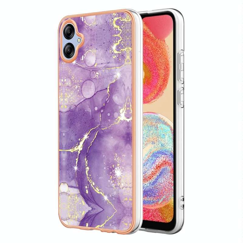 For Samsung Galaxy A04e Electroplating Marble Dual-side IMD Phone Case(Purple 002)