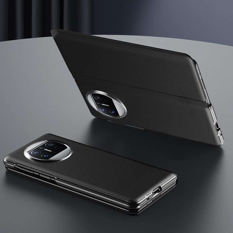 For Huawei Mate X3 Litchi Pattern Foldable Side Window View Protective Phone Case(Black)