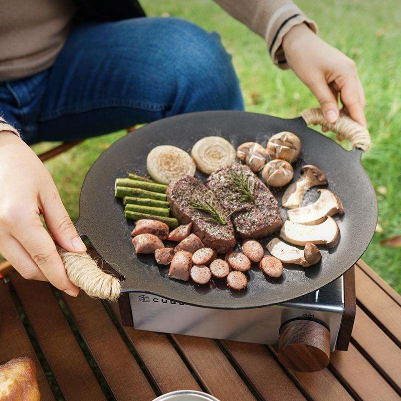 Outdoor Camping BBQ Cast Iron Grill Pan,Style: Baking Pan Only