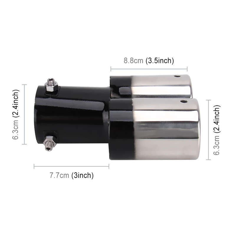 Universal Car Styling Stainless Steel Straight Double Outlets Exhaust Tail Muffler Tip Pipe(Black)