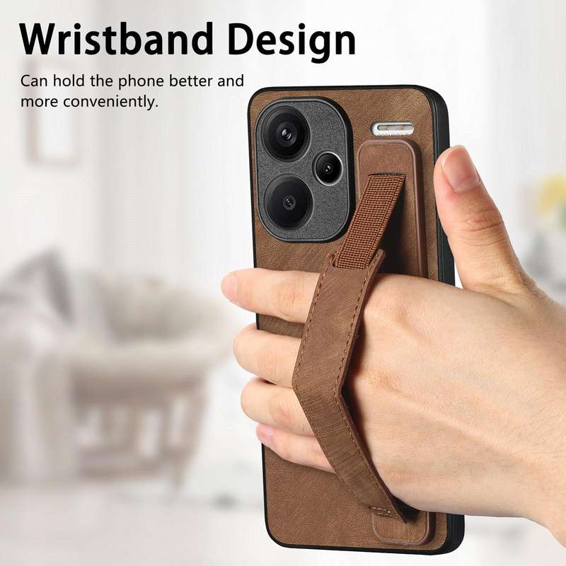 For Xiaomi Redmi Note 13 Pro+ Retro Wristband Holder Leather Back Phone Case(Brown)