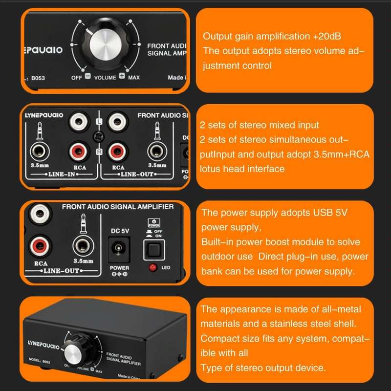 B053 Front Stereo Sound Amplifier Headphone Speaker Amplifier Booster with Volume Adjustment, 2-W...