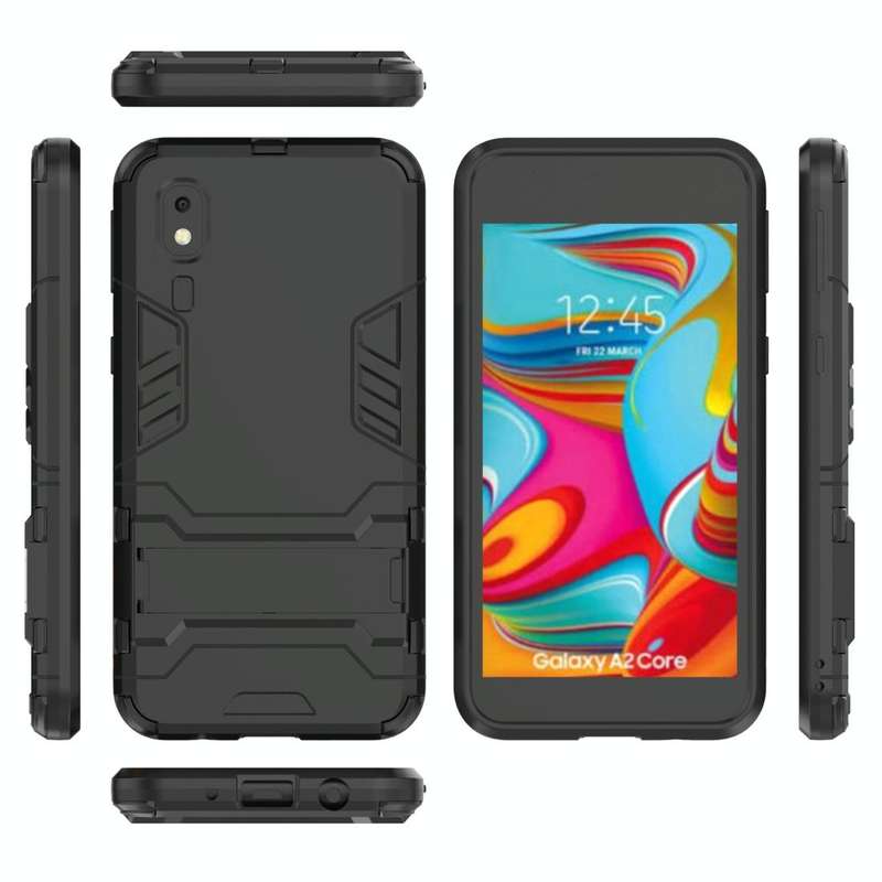 Shockproof PC + TPU Case for Galaxy A2 Core, with Holder(Black)
