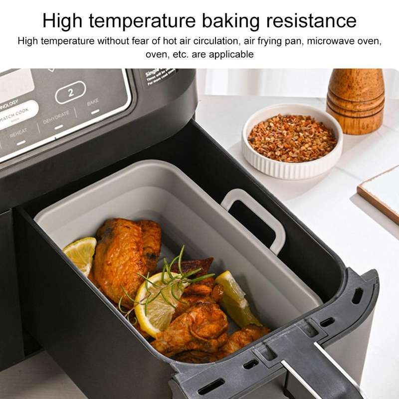 Rectangular Double Pull Basket Foldable Silicone Air Fryer Baking Pan(Grey)
