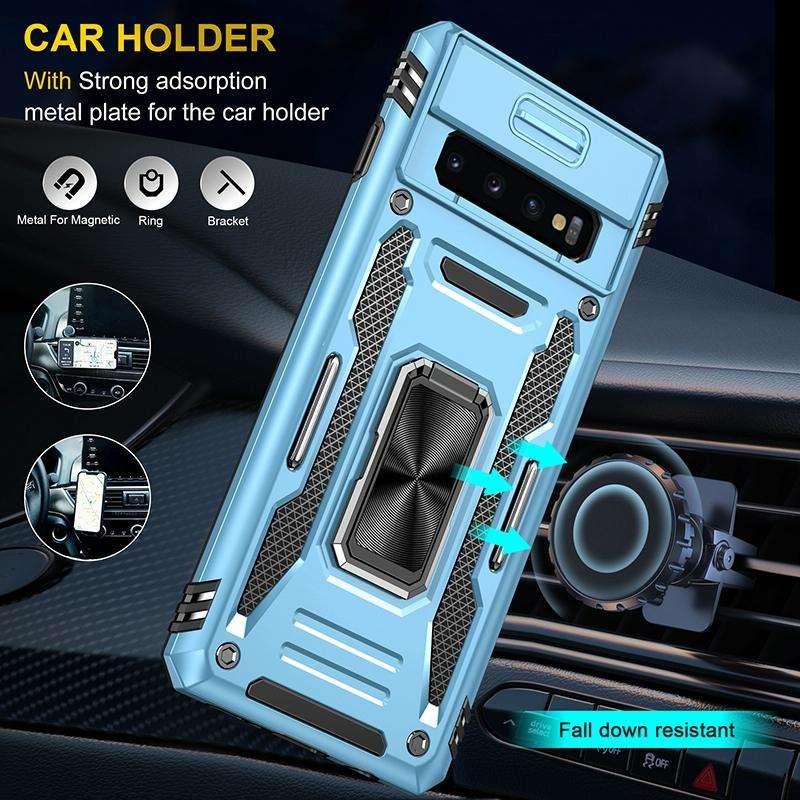 For Samsung Galaxy S10 Armor PC + TPU Camera Shield Phone Case(Light Blue)