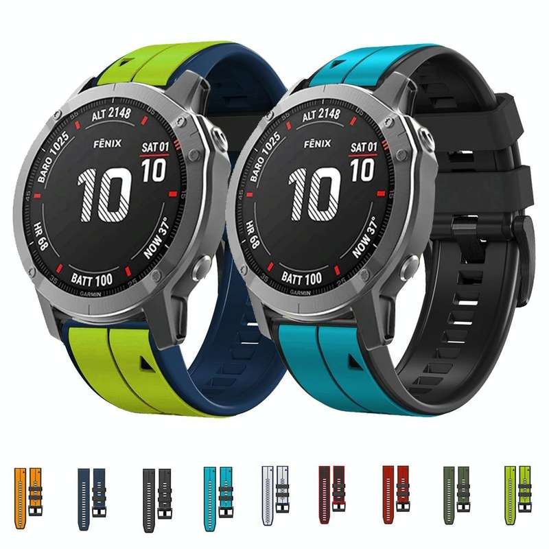 For Garmin Fenix 6 22mm Silicone Sports Two-Color Watch Band(Skyblue+Black)