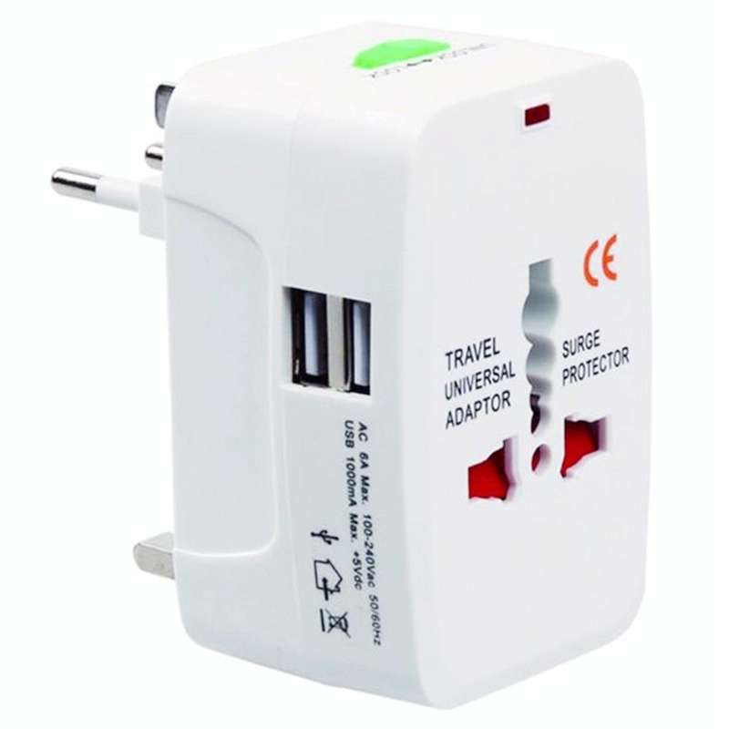 110-250V Multi-function Travel Universal Converter with Dual USB Interfaces, EU / UK / US / AU Pl...