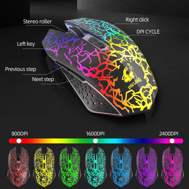ZIYOULANG T3 Wireless Charging Gaming Lighted Keyboard and Mouse Set(Black Rainbow Light)