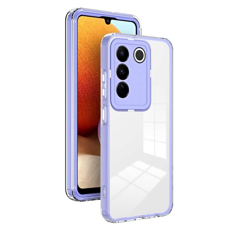 For vivo V27 3 in 1 Clear TPU Color PC Frame Phone Case(Purple)