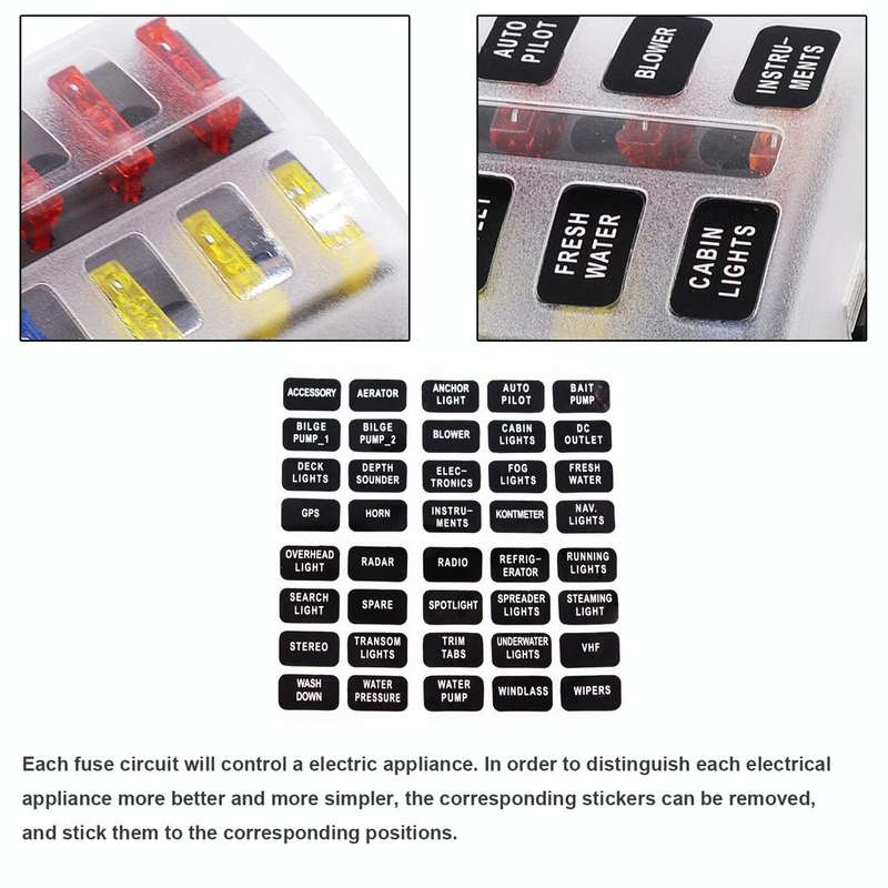 1 in 8 Out Fuse Box Screw Terminal Section Fuse Holder Kits with LED Warning Indicator for Auto C...