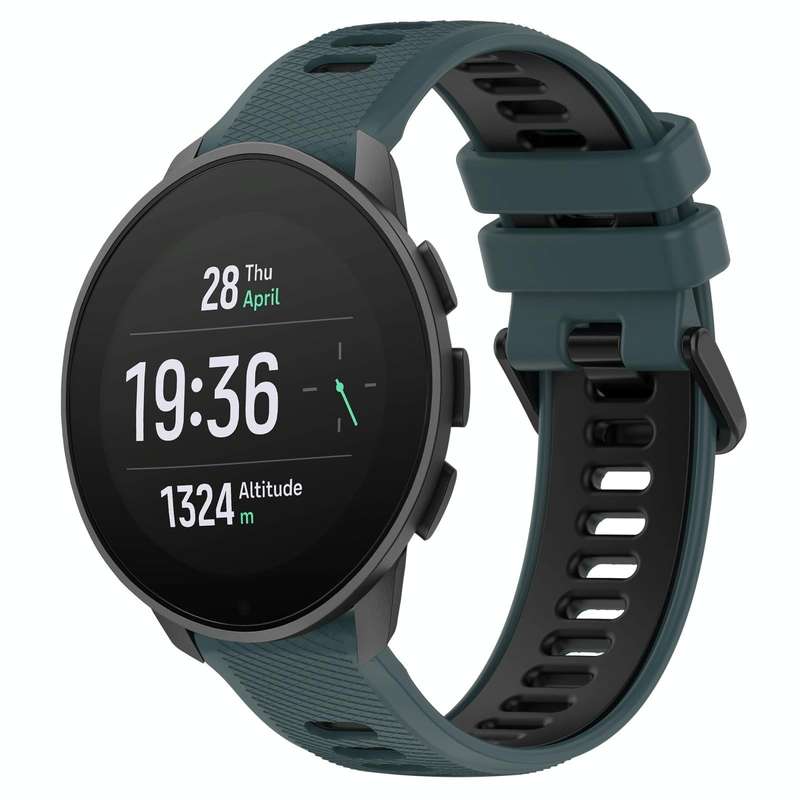 For SUUNTO 9 Peak Pro 22mm Sports Two-Color Silicone Watch Band(Olive Green+Black)