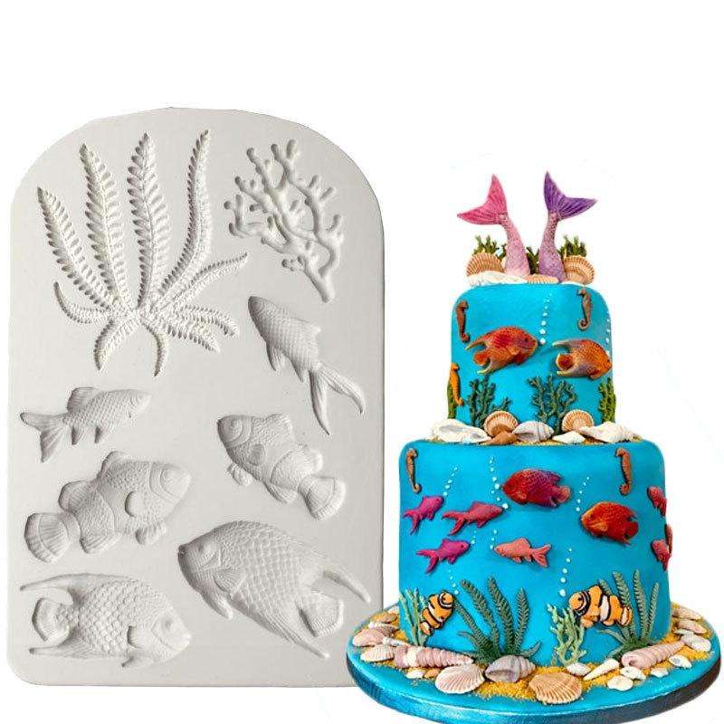 2 PCS Fondant Chocolate Dry Pes Fish Model Marine Animal Silicone Mould(Gray 50-1138)