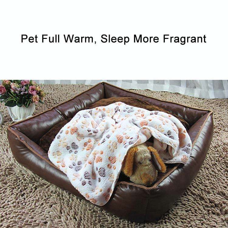 Dog Kennel Mat Footprints Pattern Thick Warm Coral Fleece Pet Dog Blankets, Size: S, 40*60cm(Beige)