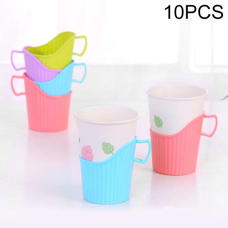 10 PCS Disposable Paper Cup Holder Plastic Anti-scald Heat Insulation Cup Holder Random Color Del...
