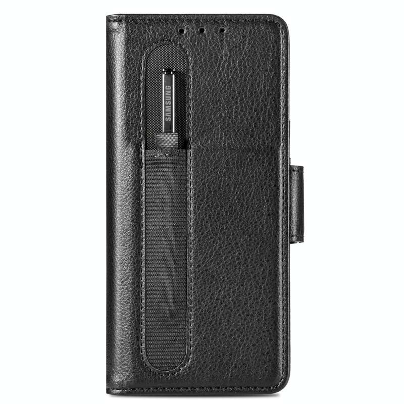 For Samsung Galaxy Z Fold4 5G Litchi Pattern Folding Phone Case with Pen & Card Slots (Black)