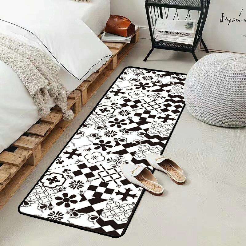Geometric Lattice Carpet Kitchen Bath Antiskid Mat, Size:40x120cm(Black White Plaid)
