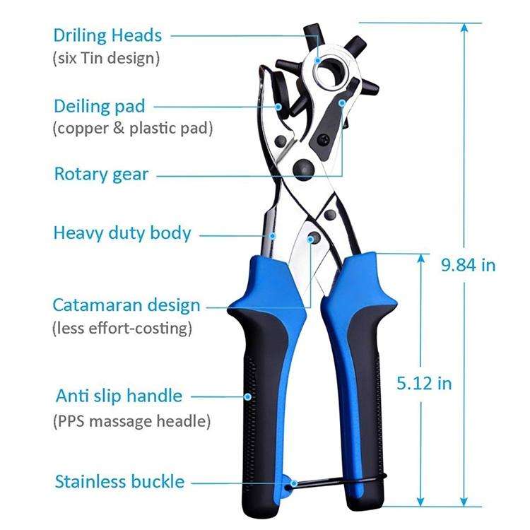 Multifunctional Belt Hole Puncher with 6 Holes Leather Hole Punch for Leather Belts Cards Paper F...