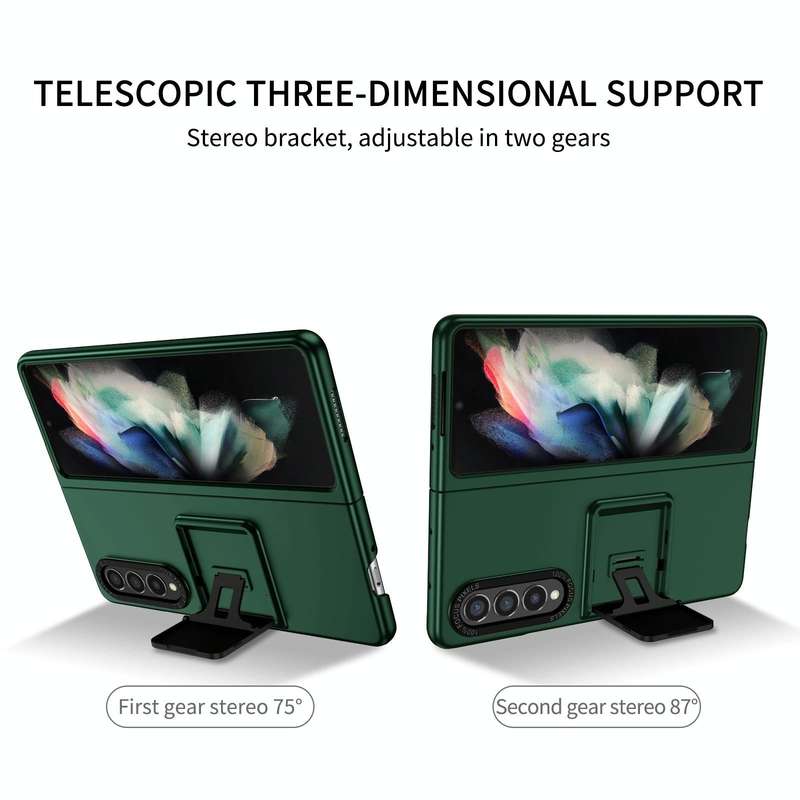 For Samsung Galaxy Z Fold3 5G Three-dimensional Folding Holder PC Phone Case(Green)
