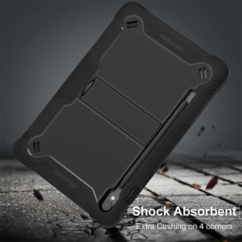For Samsung Galaxy Tab S9 Shockproof Silicone Hybrid PC Tablet Case with Holder(Black)