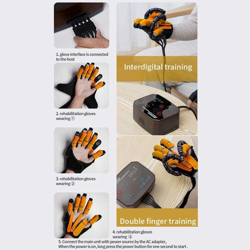 Intelligent Robotic Rehabilitation Glove Equipment, With UK Plug Adapter, Size: M(Left Hand Brown)