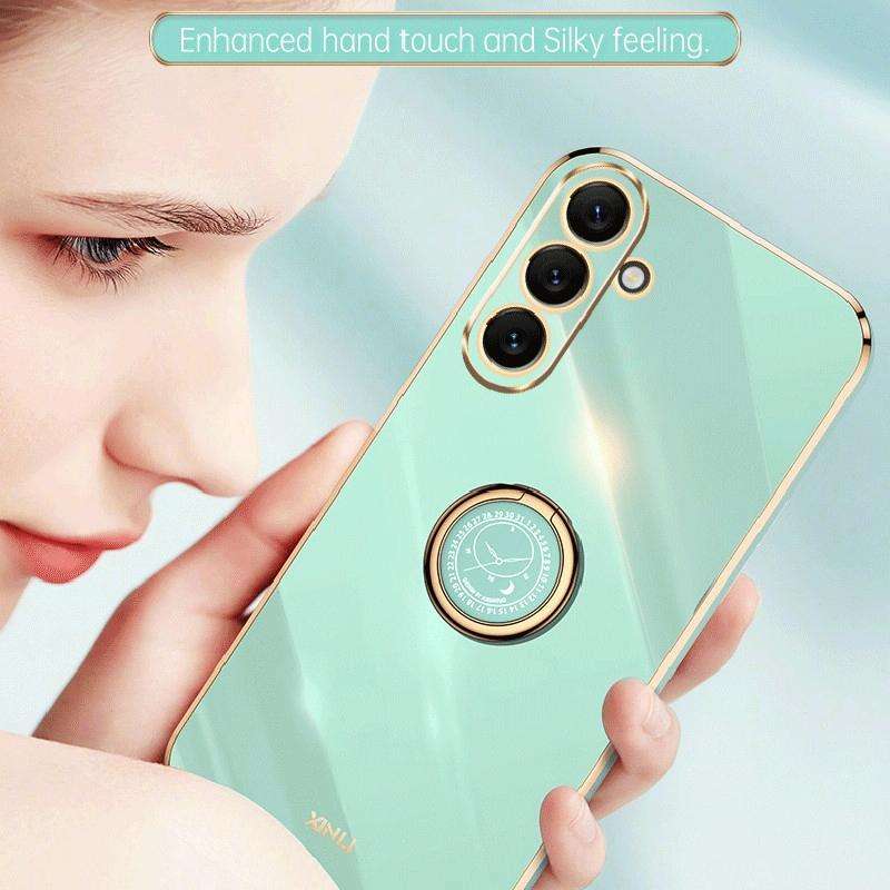 For Samsung Galaxy A54 5G XINLI Straight Edge Electroplate TPU Phone Case with Ring(Cherry Purple)