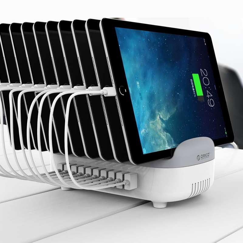 ORICO DUK-10P 120W 10 USB Ports Smart Charging Station with Phone & Tablet Stand, EU Plug(White)