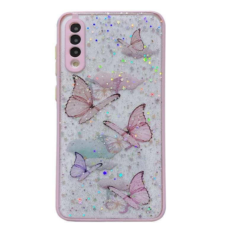 For Samsung Galaxy A13 4G Color Butterfly Glitter Epoxy TPU Phone Case(Pink)