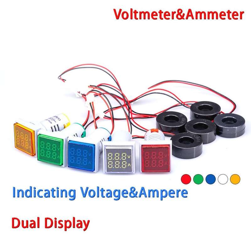 AD16-22FVA Square Signal Indicator Type Mini Digital Display AC Voltage And Current Meter(White)