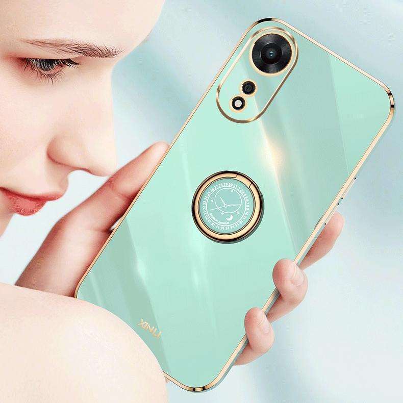 For OPPO A58 5G XINLI Straight Edge 6D Electroplate TPU Phone Case with Ring Holder(Black)