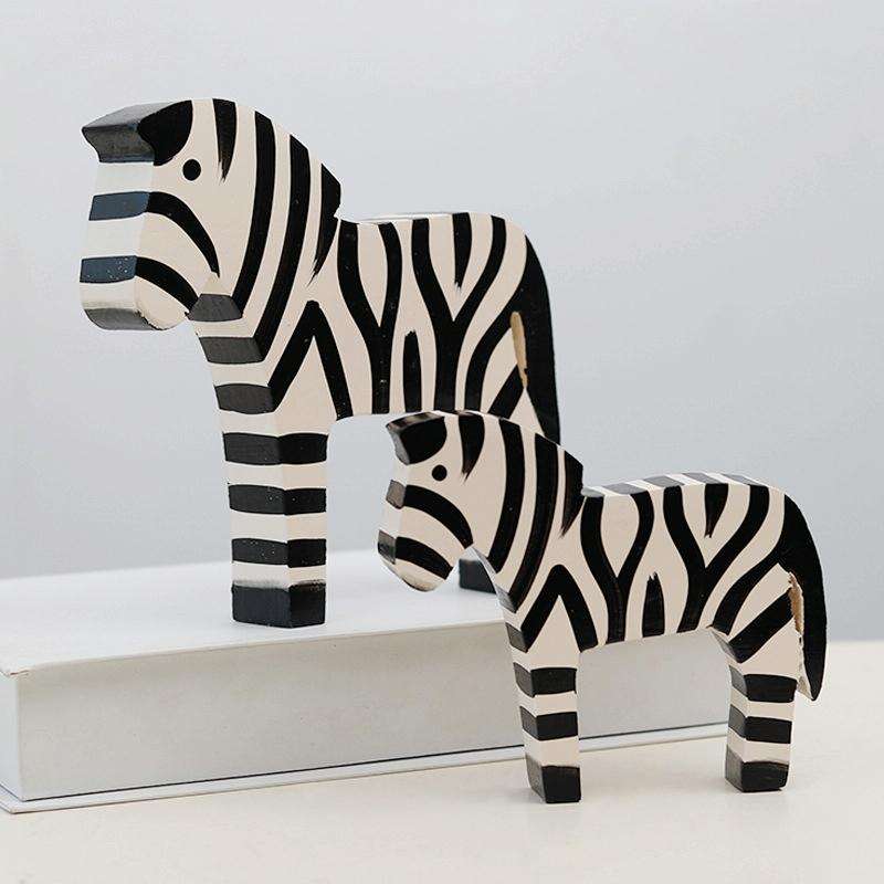 2 PCS/Set Wooden Painted Zebra Ornaments Creative Home Decorate