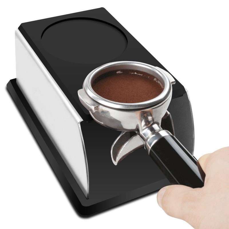 Stainless Steel Silicone Espresso Coffee Tamper Stand Barista Tool Powder Pad Hammer Pad(Black)