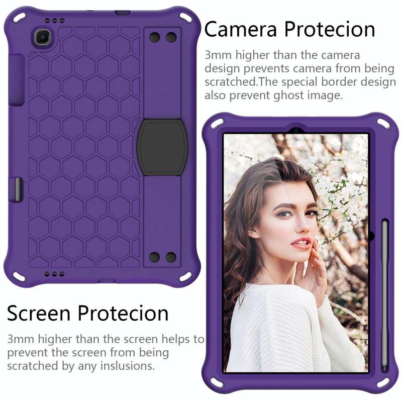 For Samsung Galaxy Tab S6 Lite P610 Honeycomb EVA + PC Shockproof Case with Strap(Purple+Black)