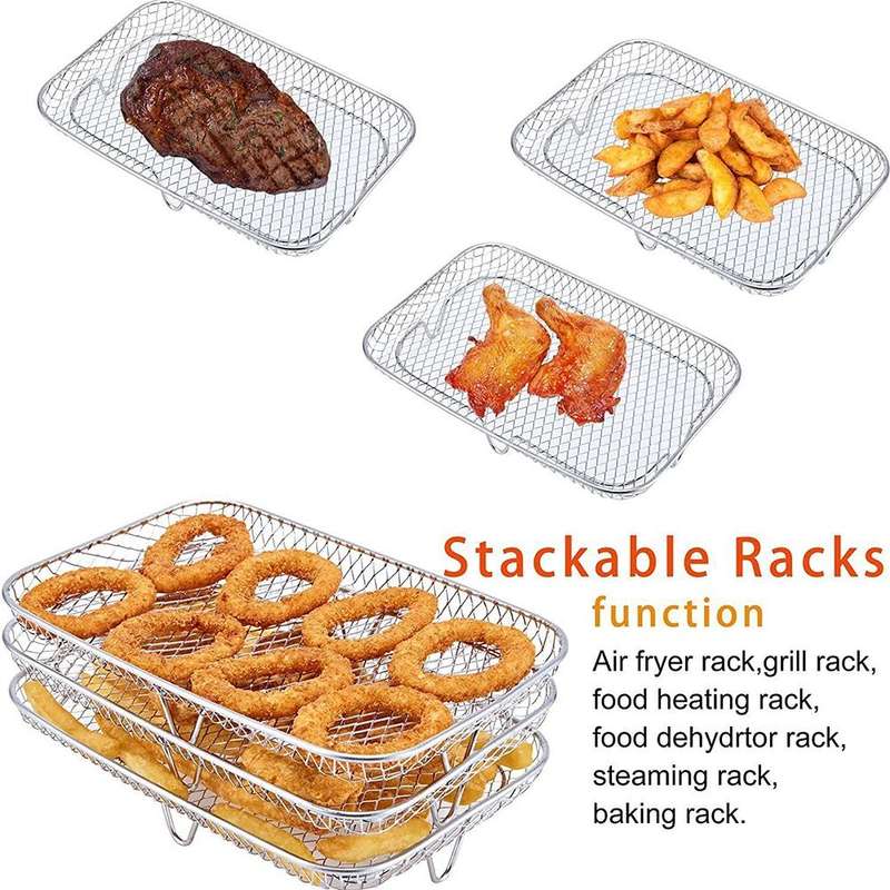 Air Fryer Accessories Three-Layer Steam Rack Stackable Dehydration Rack(Rectangle)