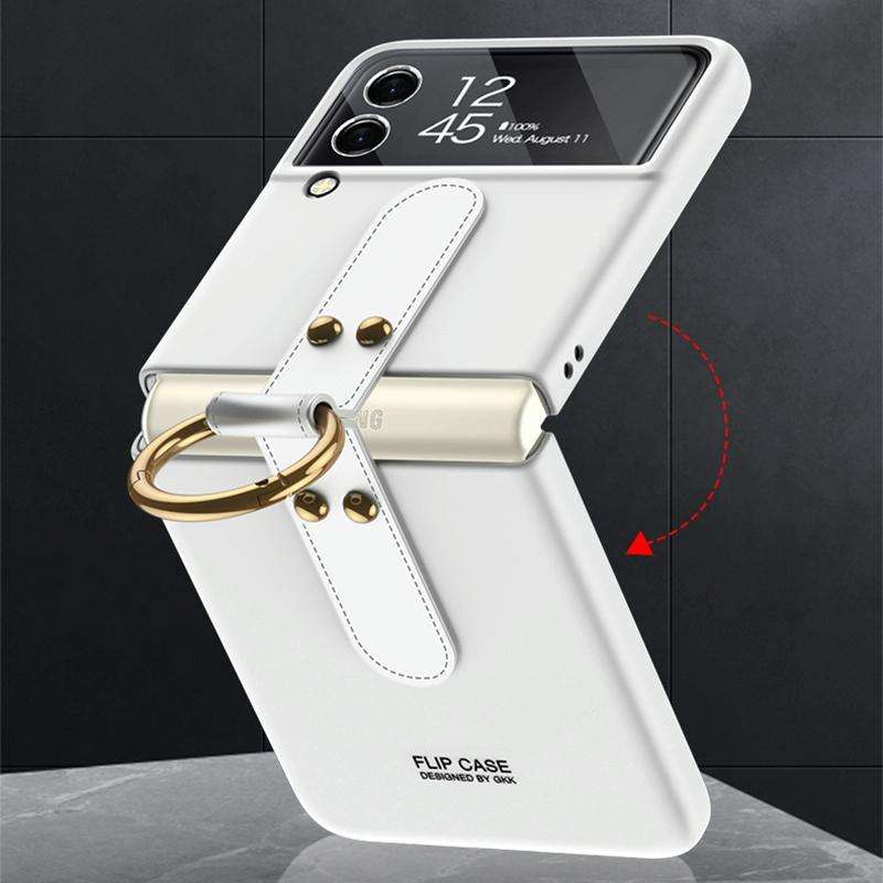 For Samsung Galaxy Z Flip4 GKK Ultra-thin PC Full Coverage Phone Flip Case with Ring Holder(Dark ...