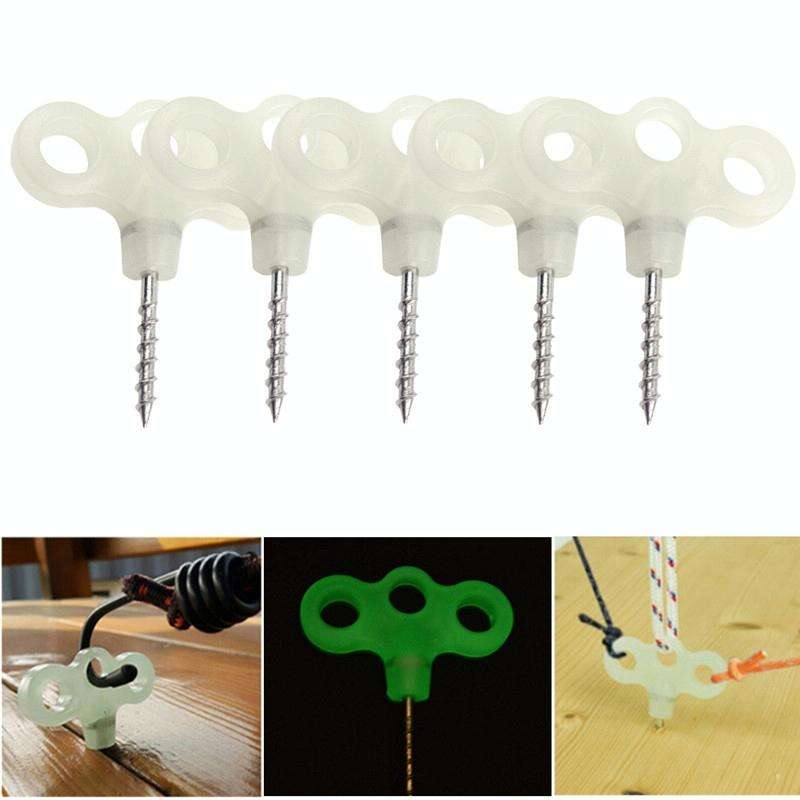 Outdoor 3-holed Luminous Threaded Tent Peg Camping Deck Stainless Steel Hook Safety Wind Noctiluc...
