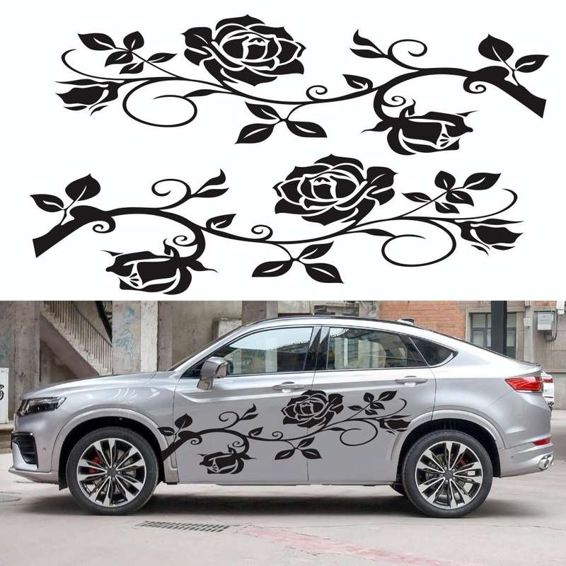 2 PCS/Set D-545 Rose Pattern Car Modified Decorative Sticker(Blue)