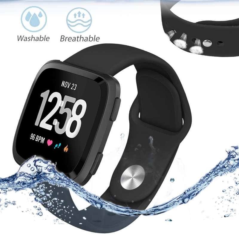 For Fitbit Versa 2 / Fitbit Versa / Fitbit Versa Lite Solid Color Silicone Watch Band, Size:L(Black)
