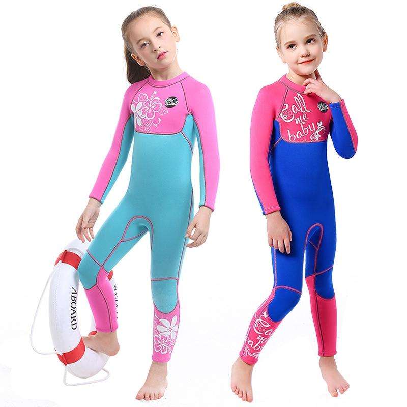 SLINX 1903 Kids Full Body Long Sleeve Thermal Wetsuit, Size: S(Pink Blue)