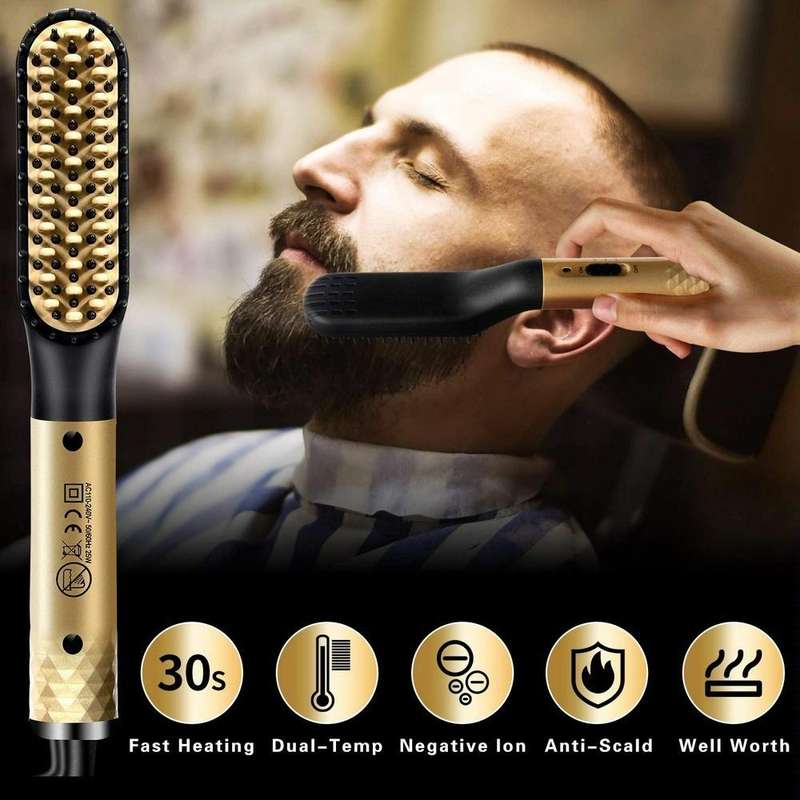 Mini Men Electrical Beard Styling Comb Beard Straightener, Plugs: US Plug (Gold)