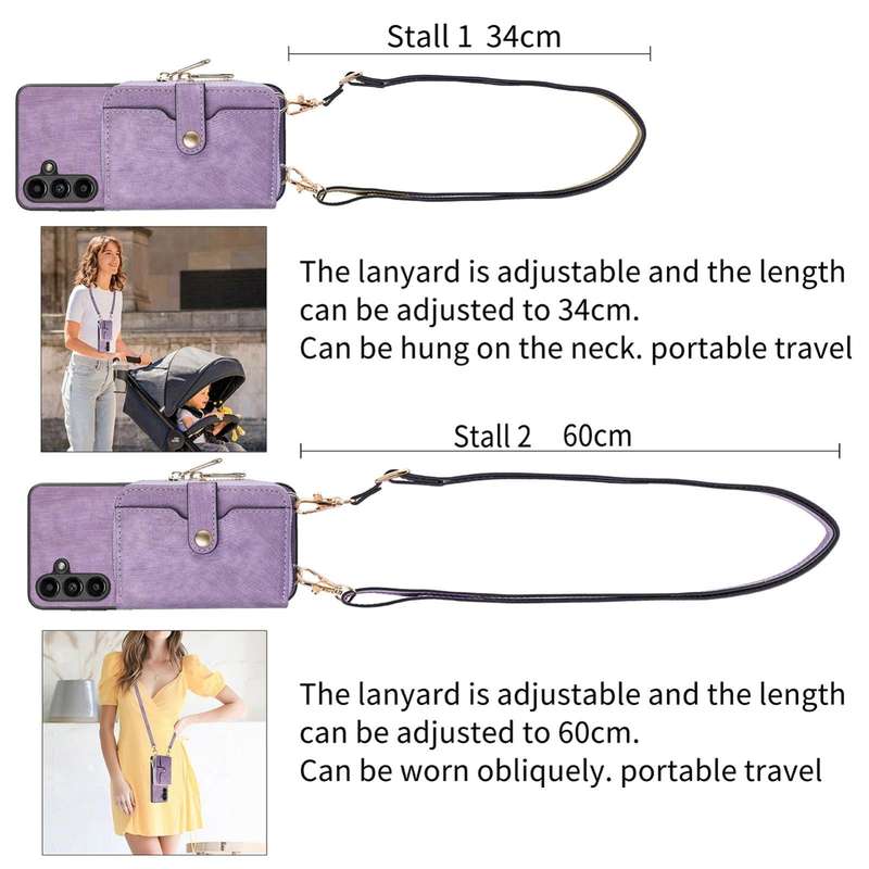 For Samsung Galaxy A24 4G Crossbody Multi-function Zipper Wallet Phone Case(Purple)