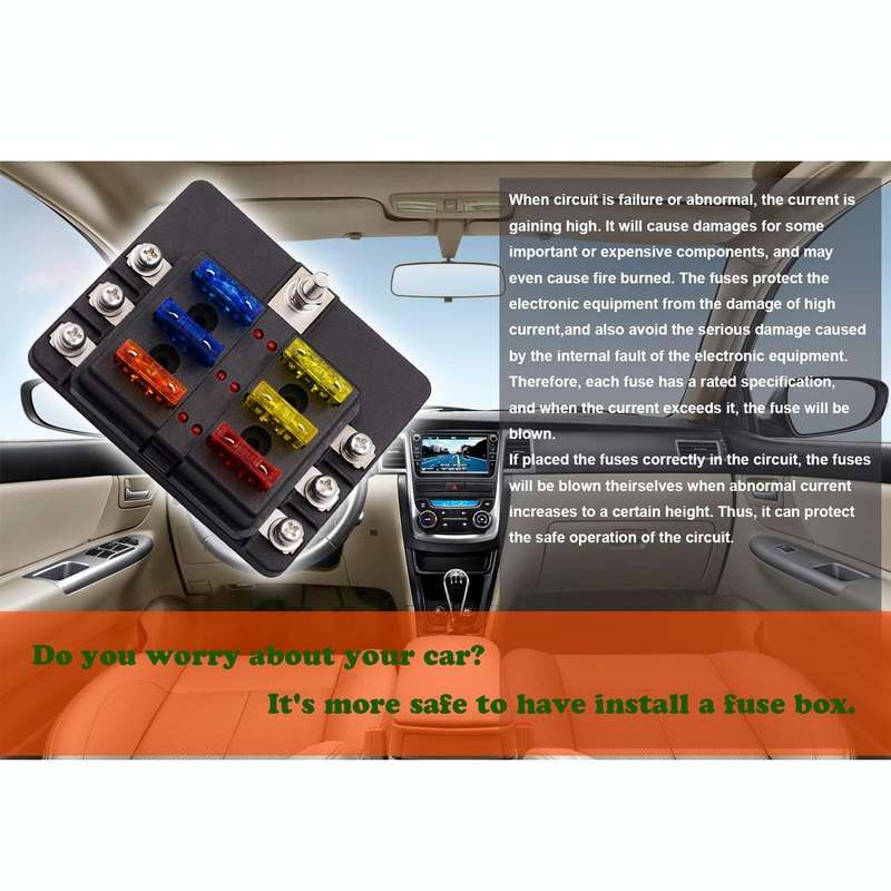 1 in 6 Out 6 Way Circuit Fuse Box Screw Terminal Section Fuse Holder Kits with LED Warning Indica...
