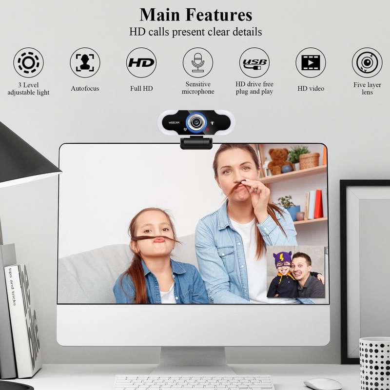 C13 1080P High-Definition Touch 3-level Brightness Web Camera Fill Light Camera Live Webcast Webc...