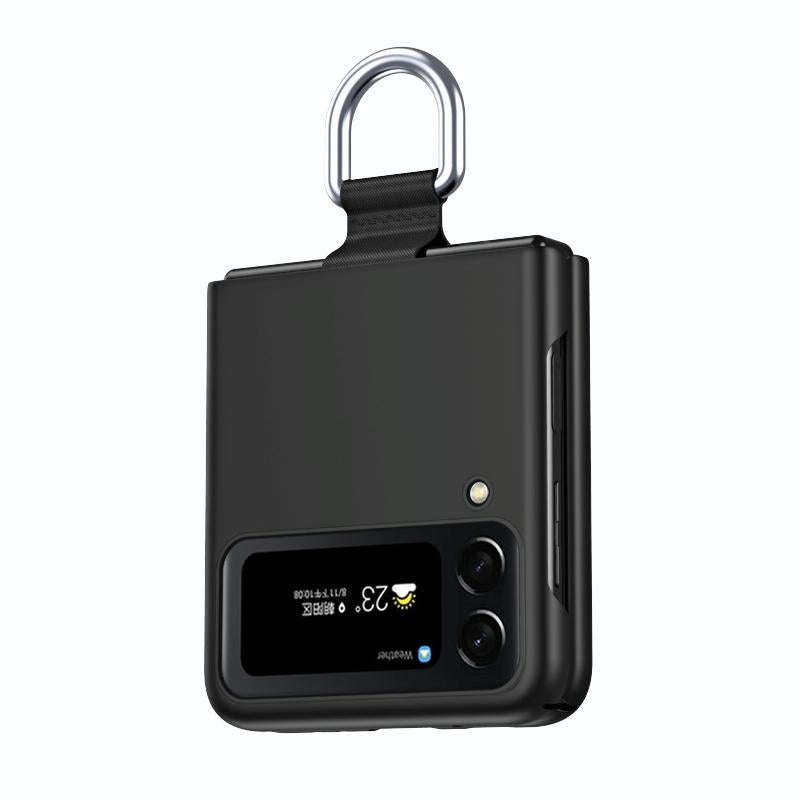 For Samsung Galaxy Z Flip4 Skin Feel Folding Phone Case with Drawstring Key Chain(Black)