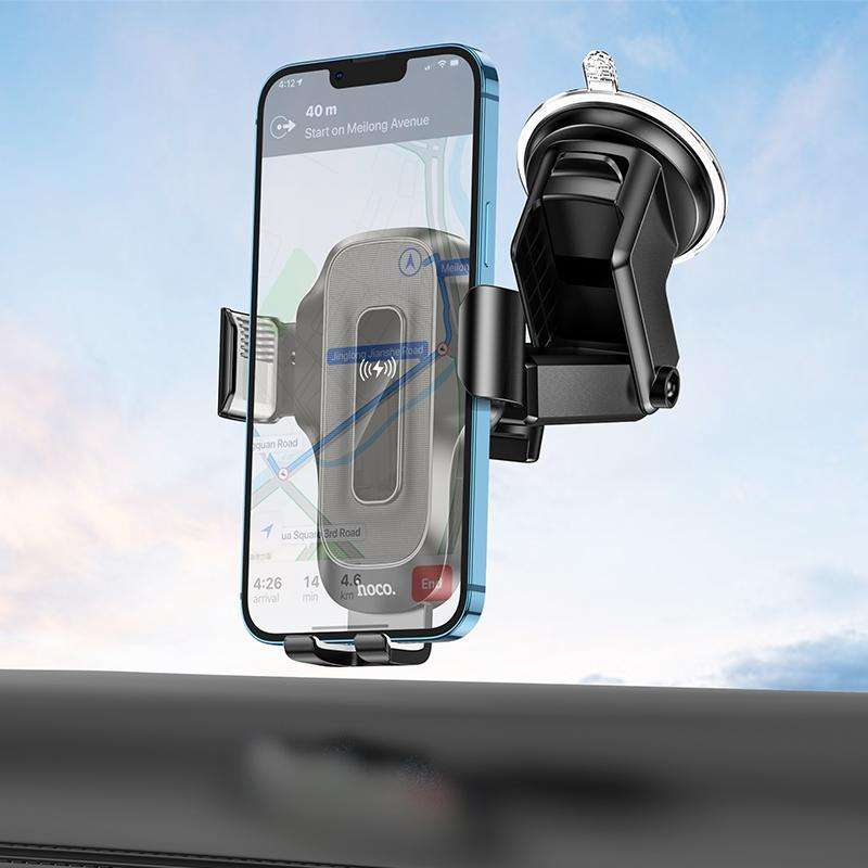 hoco HW3 Wise Automatic Induction Wireless Fast Charging Center Console Car Holder(Black)