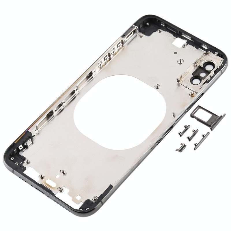 Transparent Back Cover with Camera Lens & SIM Card Tray & Side Keys for iPhone XS(Black)