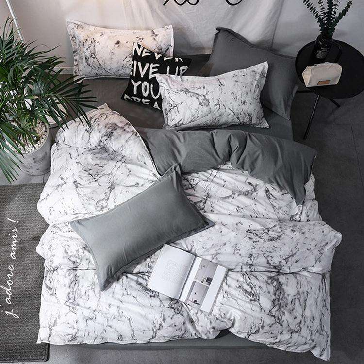Luxury Bedding Black Marble Pattern Set Sanded Printed Quilt Cover Pillowcase, Size:175x220cm(Col...