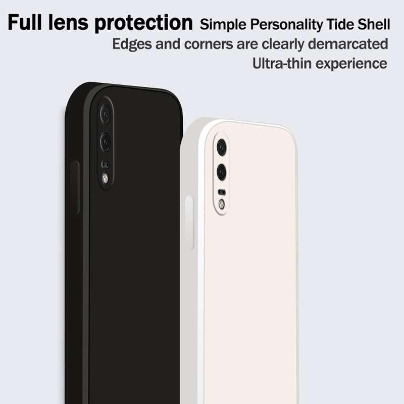 For Huawei P20 Solid Color Imitation Liquid Silicone Straight Edge Dropproof Full Coverage Protec...